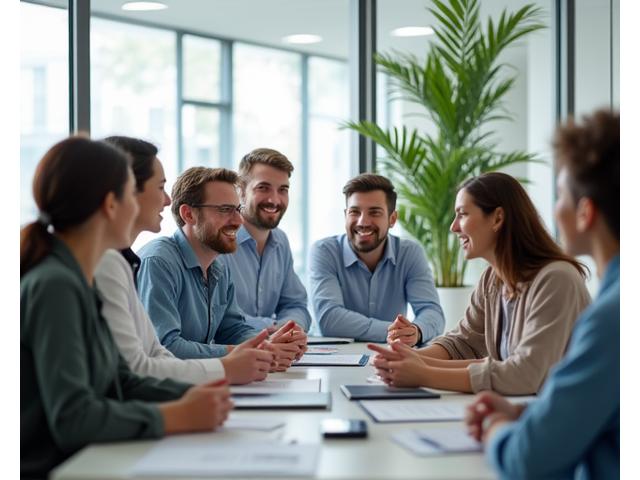 Diverse team of health professionals and tech developers collaborating in a modern, brightly lit office, embodying a positive and innovative work culture.