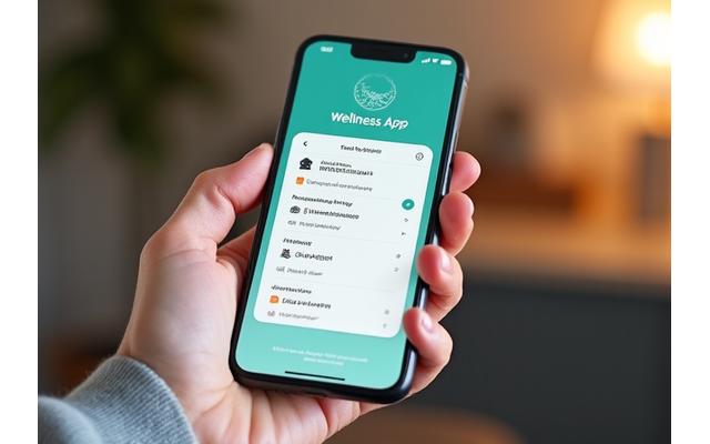 Close-up view of a mobile phone displaying a personalized wellness app, highlighting custom settings and progress tracking.