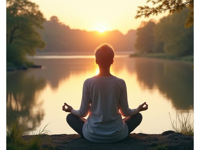 A serene person meditating outdoors, symbolizing stress resilience and mental wellness.