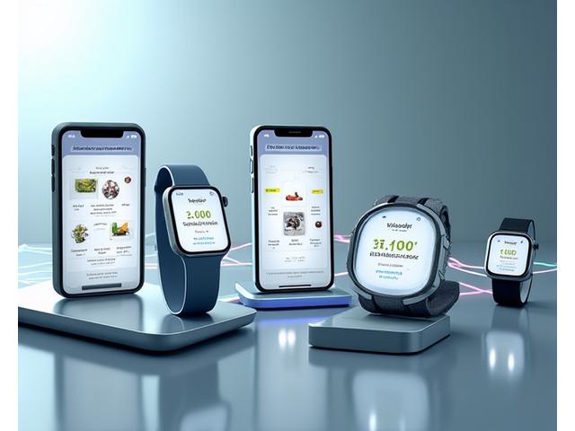 Diverse modern devices like a smartphone, smartwatch, and tablet displaying health and wellness apps, connected seamlessly.