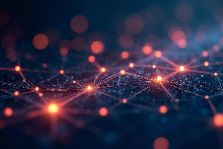 Abstract representation of artificial intelligence analyzing health data, with interconnected nodes and glowing lines flowing from biometric graphs to actionable recommendations.
