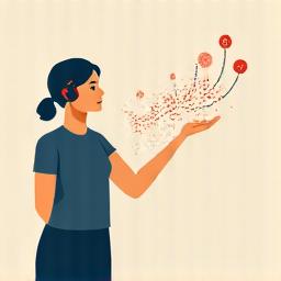 A digital icon representing a personalized coaching connection, showing a figure with a thoughtful gesture and data flowing from a wearable device.