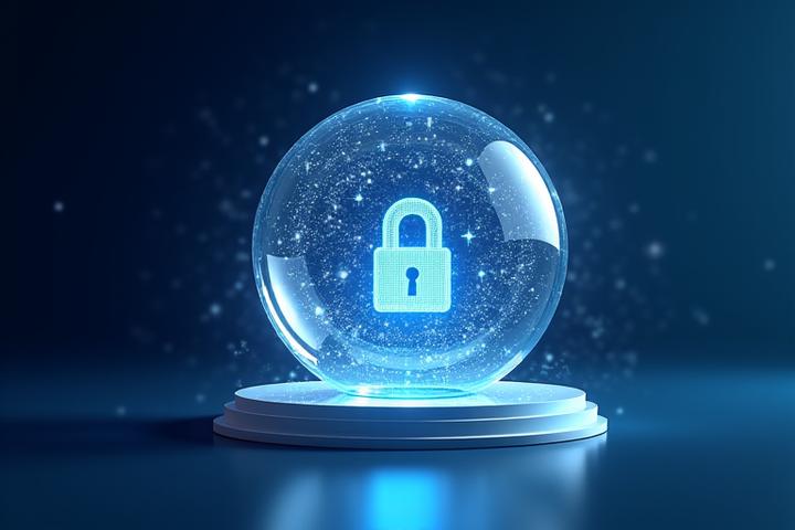 A visual metaphor for digital data security, showing layers of protection around sensitive health data inside a network. Features lock icons and encrypted pathways.