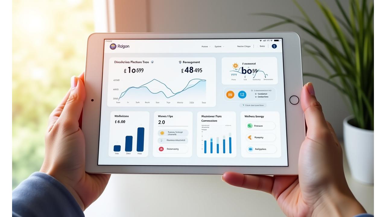 Mockup of a sleek, intuitive digital dashboard displaying health metrics, graphs, and personalized tips